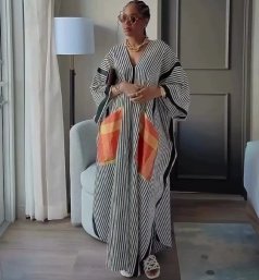QZ-SH7341 | Striped Kaftan Maxi Dress