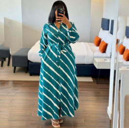 QZ-SH7412 | Striped Shirt Maxi Dress