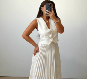 QZ-SH745 | Vest Top and Pleated Maxi Skirt Set