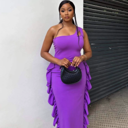 QZ-SH7461 | Ruffle One-Shoulder Maxi Dress