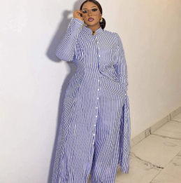QZ-SH7480 | Striped Shirt Maxi Dress