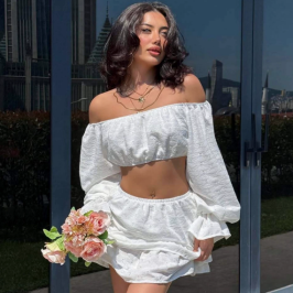 QZ-SH7930 | Off-Shoulder Crop Top and Shorts Set