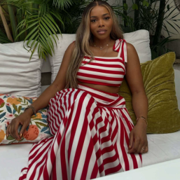 QZ-SH8172 | Striped Tank Top and Maxi Skirt Set