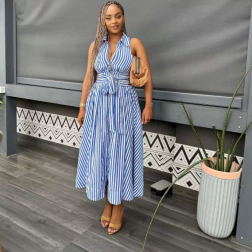 QZ-SH8374 | Striped Halter Midi Dress