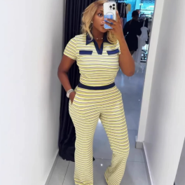 QZ-SH8389 | Striped Polo Top and Trousers Set