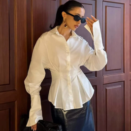 QZ-SH8438 | Peplum Button-Front Blouse