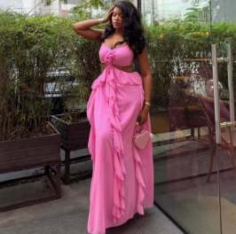 QZ-SH8525 | Cutout Ruffle Wide-Leg Jumpsuit