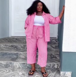QZ-SH8799 | Striped Blazer and Cropped Trousers Set