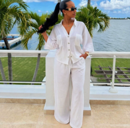 QZ-SH8964 | Linen Shirt and Wide-Leg Trousers Set