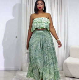 QZ-SH8993 | Printed Strapless Top and Trousers Set