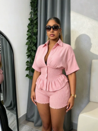 QZ-SH9019 | Peplum Shirt and Shorts Set