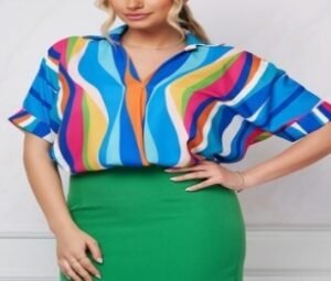 QZ-SH909 | Colorful Print Short-Sleeve Blouse