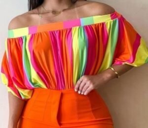 QZ-SH915 | Colorful Off-Shoulder Blouse