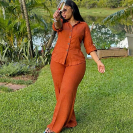 QZ-SH9218 | Button-Front Shirt and Trousers Set