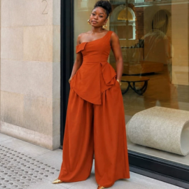 QZ-SH9445 | Off-Shoulder Top and Trousers Set
