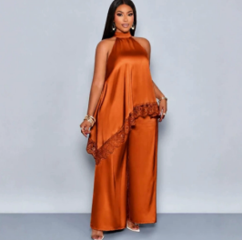 QZ-SH9534 | Satin Halter Wide-Leg Jumpsuit