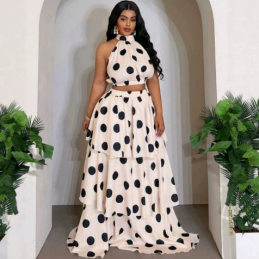 QZ-SH9846 | Polka-Dot Halter Maxi Dress