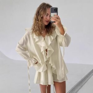 FSB 2TZ1076 | Ruffle Jacket Short Set