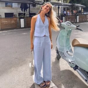 FSB 2TZ6442 | Halter Vest Wide-Leg Trouser Set