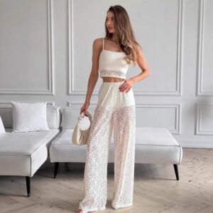 FSB 2TZ7202 | Apolline Lace Crop-Top Trouser Set