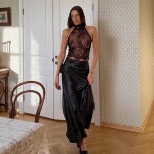 FSB 2TZ7296 | Solange Lace-Halter Satin Skirt Set
