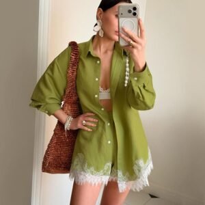 FSB 2TZ93004 | Anais Lace-Trim Oversized Shirt