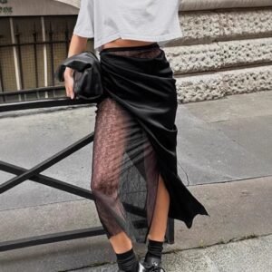 FSB BSQ3484 | Draped Sheer Midi Skirt
