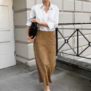 FSB BSQ6137 | Suede-Effect Midi Skirt
