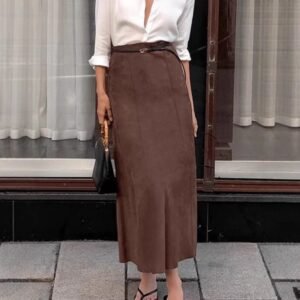 FSB BSQ6163 | Suede-Effect Column Midi Skirt