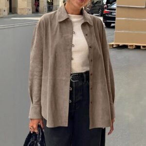 FSB CY1457 | Suede-Effect Collarless Shirt Jacket