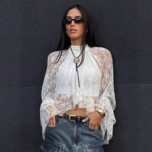 FSB CY1553 | Sylvie Sheer Lace Tie-Front Blouse