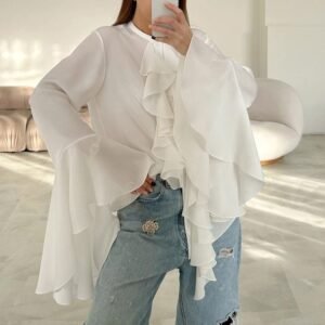 FSB CY1821 | Ruffle Tie-Neck Blouse