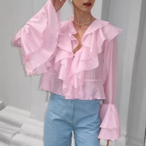 FSB CY1845 | Ruffle Balloon-Sleeve Blouse