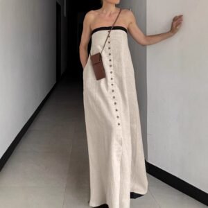 FSB LYQ2259 | Button-Front Strapless Maxi Dress