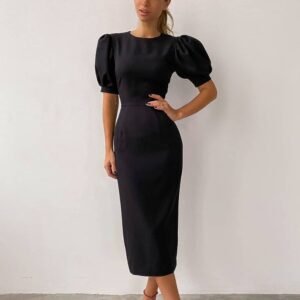FSB LYQ6697 | Puff-Sleeve Midi Dress