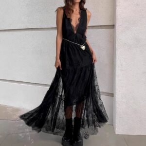 FSB LYQ9176 | Lace Plunge Maxi Dress