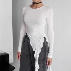 FSB TX1934 | Asymmetric Ruched Long-Sleeve Top