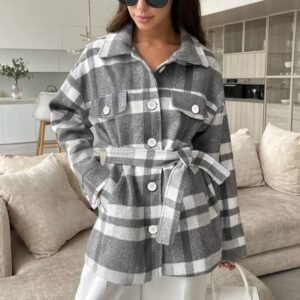 FSB WT2921 | Belted Plaid Shirt Jacket