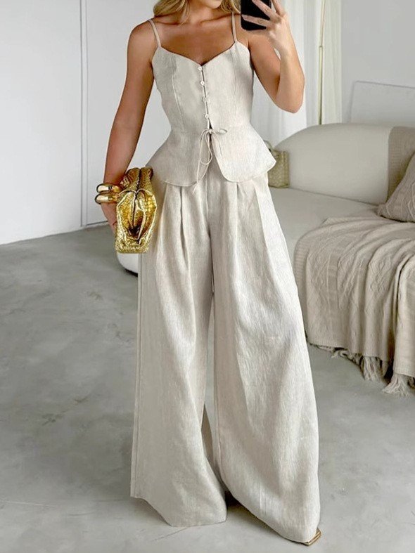 QS2TZ0267 | One-Shoulder Top and Wide-Leg Trouser Set - Image 2