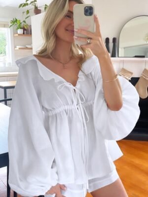 QS2TZ2388 | Relaxed Gathered Blouse and Short Set