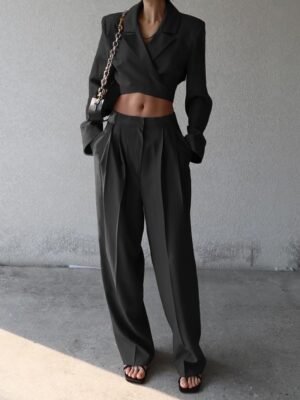 QS2TZ2616 | Cropped Shirt and Wide-Leg Trouser Set