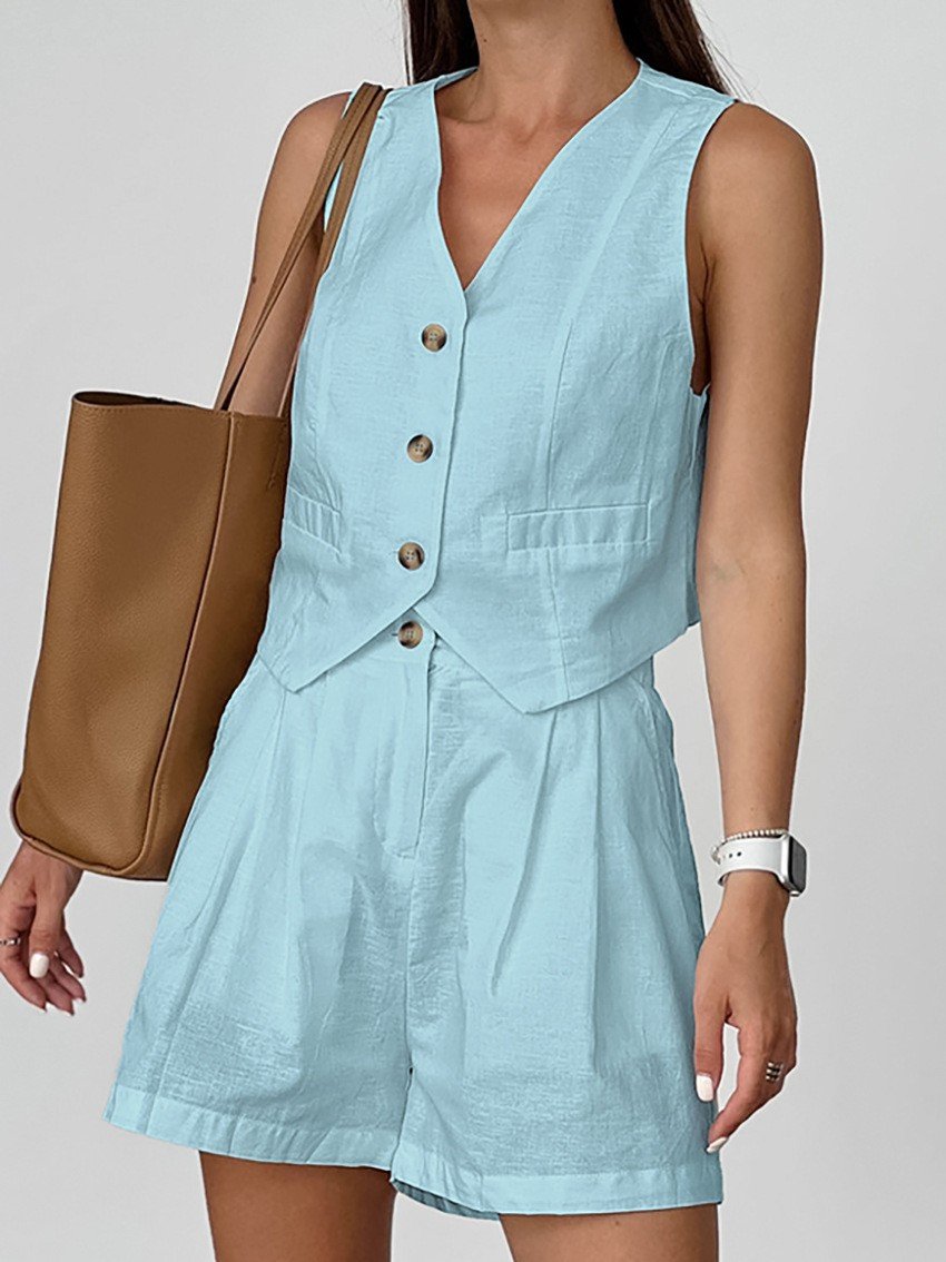 QS2TZ2749 | Button-Front Vest and Short Set - Image 2