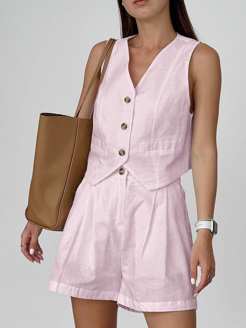 QS2TZ2749 | Button-Front Vest and Short Set