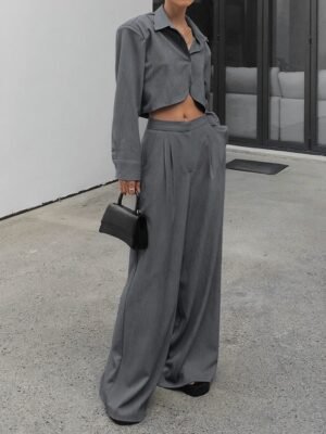 QS2TZ5721 | Relaxed Cropped Shirt and Wide-Leg Trouser Set