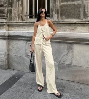 QS2TZ7175 | Sleeveless Top and Wide-Leg Trouser Set