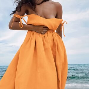 QSLYQ0246 | Off-Shoulder Puff-Sleeve Midi Dress