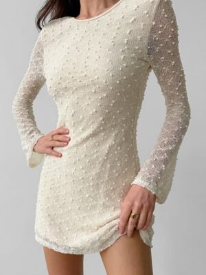 QSLYQ2207 | High-Neck Lace Mini Dress