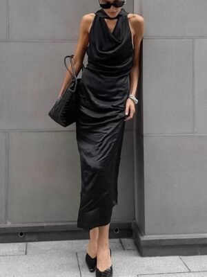 QSLYQ2212 | Cowl-Neck Satin Maxi Dress