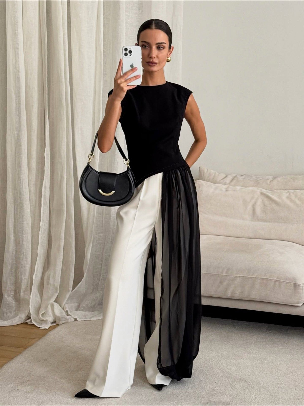 QSLYQ25384Y | Contrast-Panel Maxi Dress