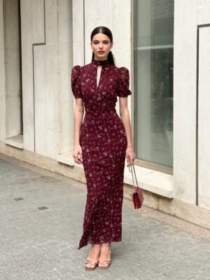 QSLYQ25420Y | Ruched Lace Maxi Dress